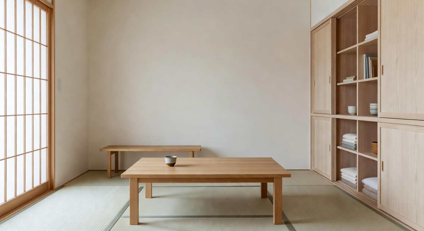 A serene, minimalist Japanese room after Danshari decluttering