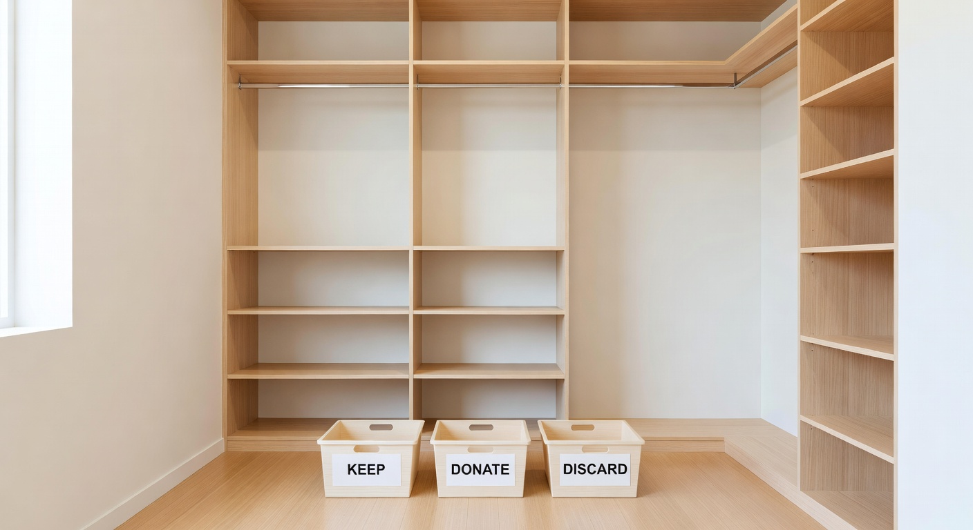 An empty closet ready for Danshari — completely cleared before reorganizing